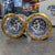 PAIR OF WELD DOUBLE BEADLOCK WHEELS, POLISHED, BLACK CNTRS, GOLD DBL, 16X16, 5X4.75, 4" BS