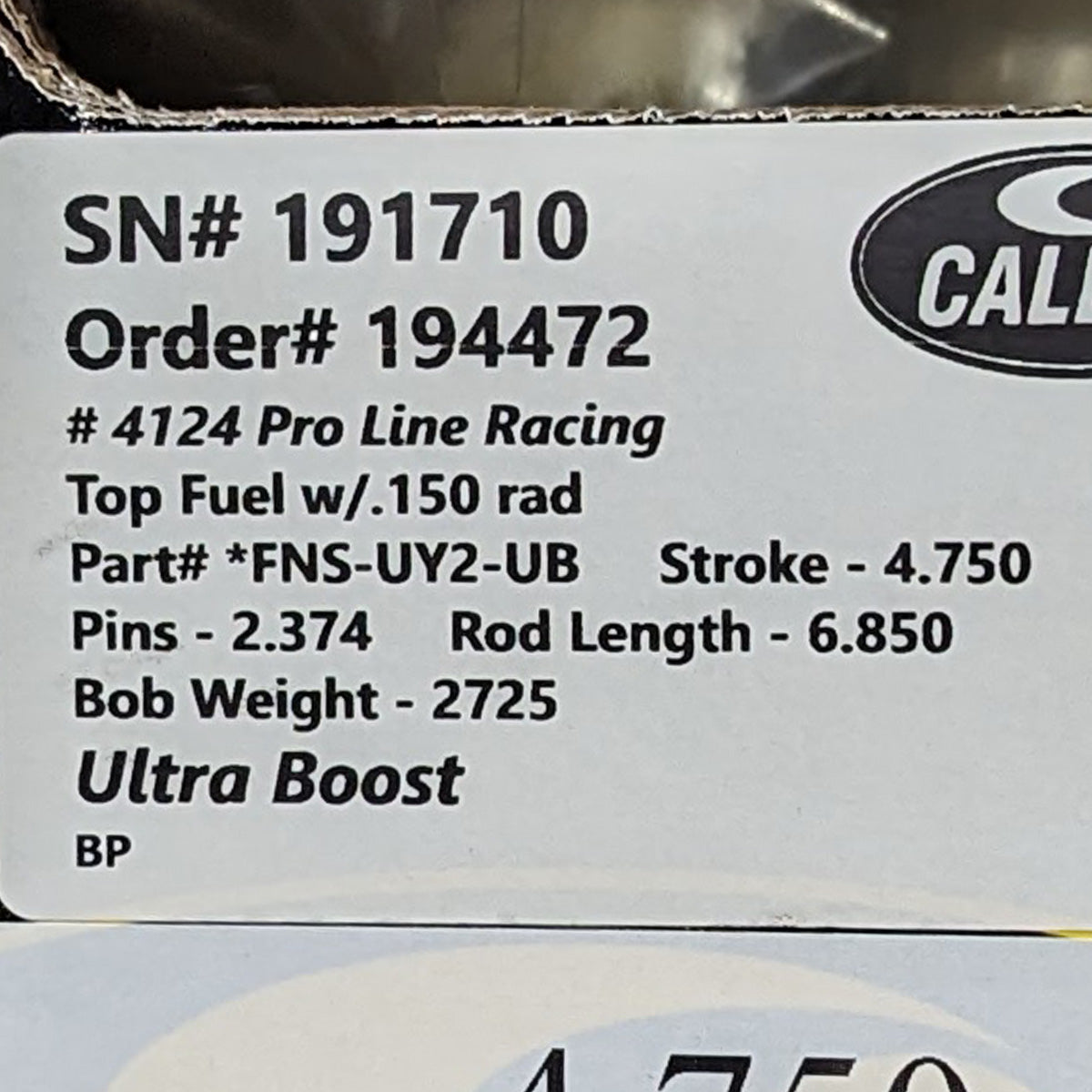 CALLIES HEMI CRANKSHAFT 4.750 10 UNDER ON ROD JOURNALS Pro Line Racing