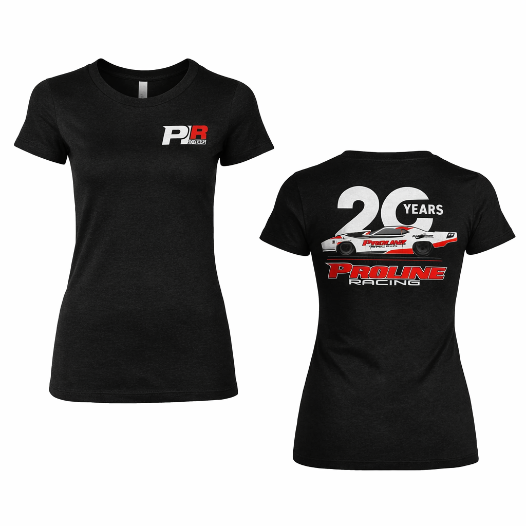 Black t-shirt with Proline Racing logo and design on a white background