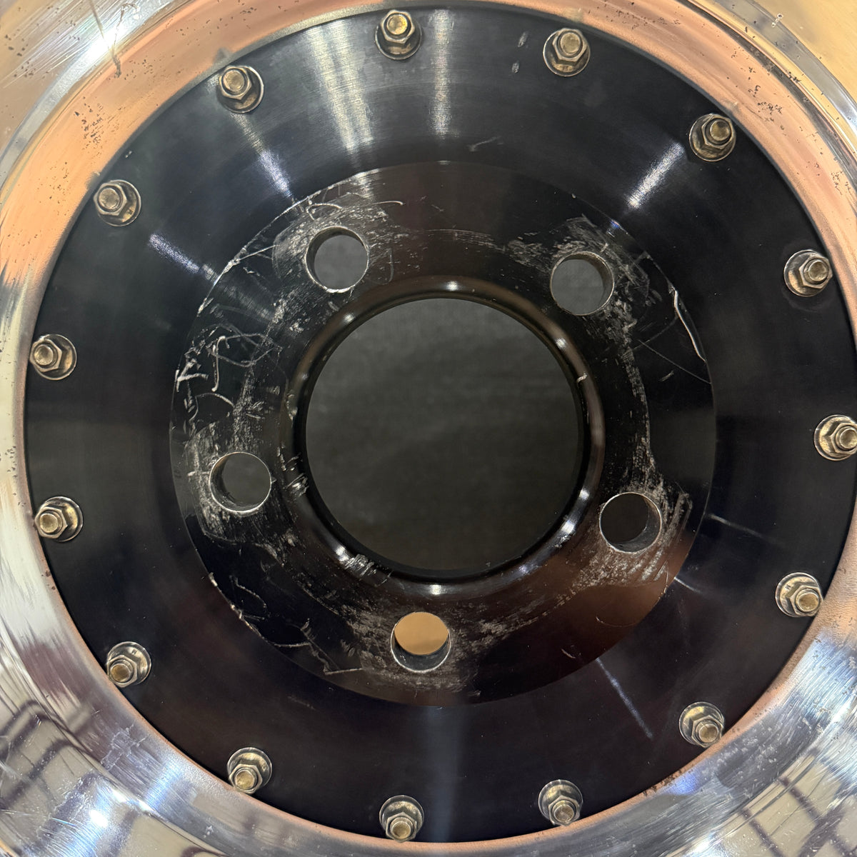 PAIR OF WELD ALUMASTAR PRO 2.0 LINER WHEELS, BLACK CENTER W/ POLISHED SHELL, 16X16, 5X5, 5&quot; BS