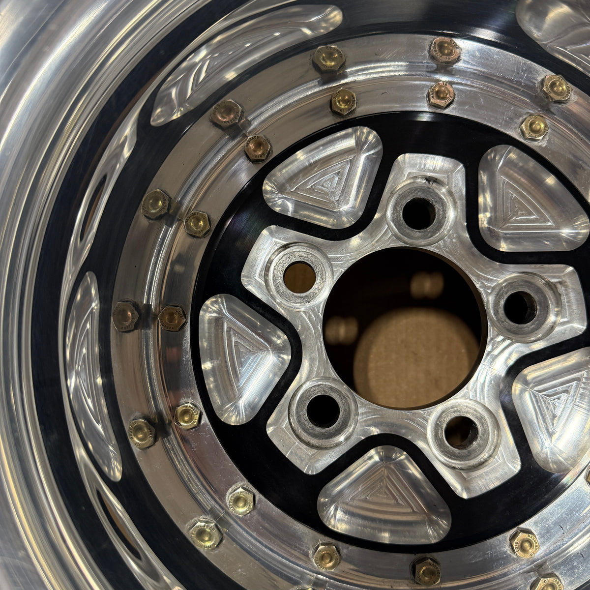 PAIR OF WELD ALUMASTAR PRO 2.0 LINER WHEELS, BLACK CENTER W/ POLISHED SHELL, 16X16, 5X5, 5&quot; BS