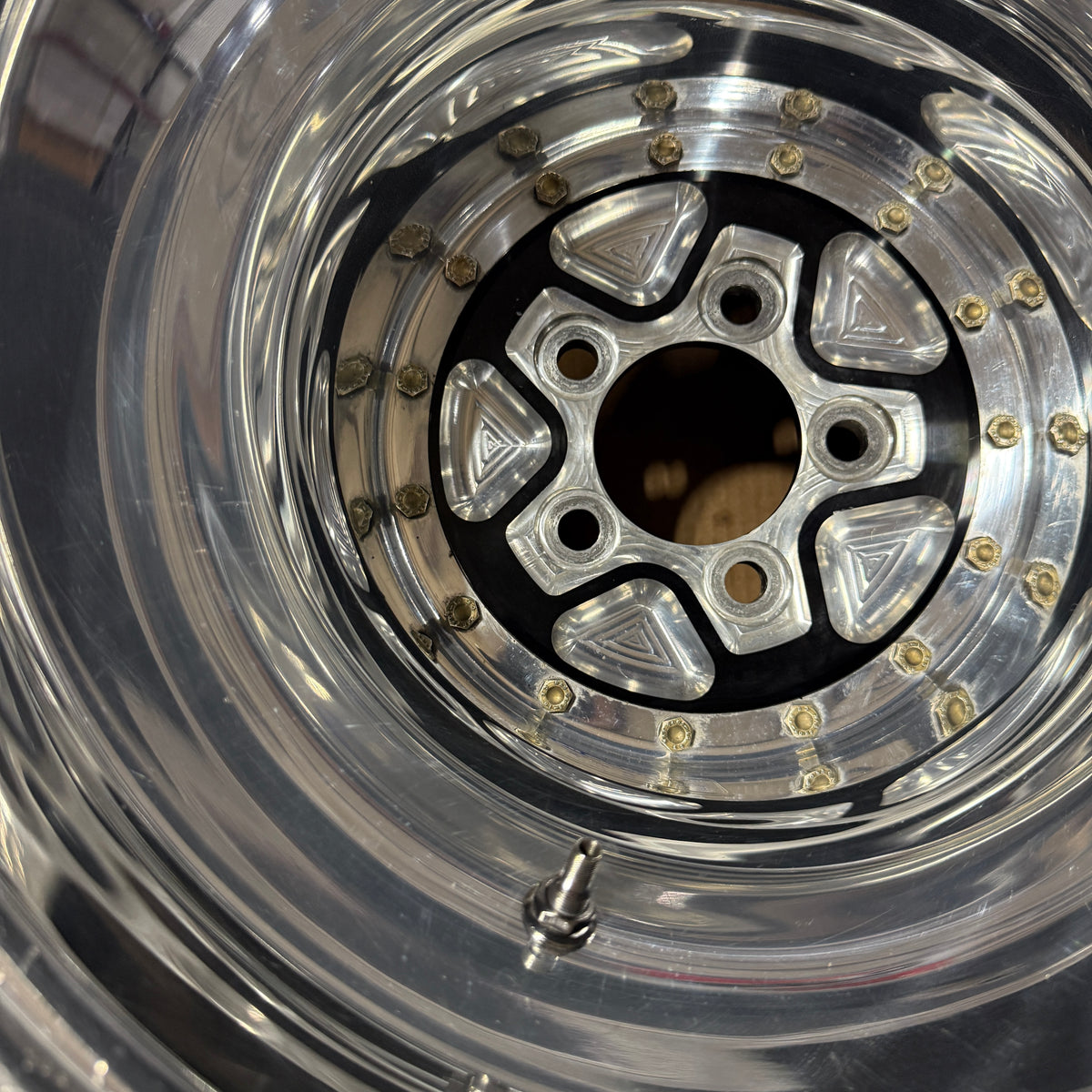 PAIR OF WELD ALUMASTAR PRO 2.0 LINER WHEELS, BLACK CENTER W/ POLISHED SHELL, 16X16, 5X5, 5&quot; BS