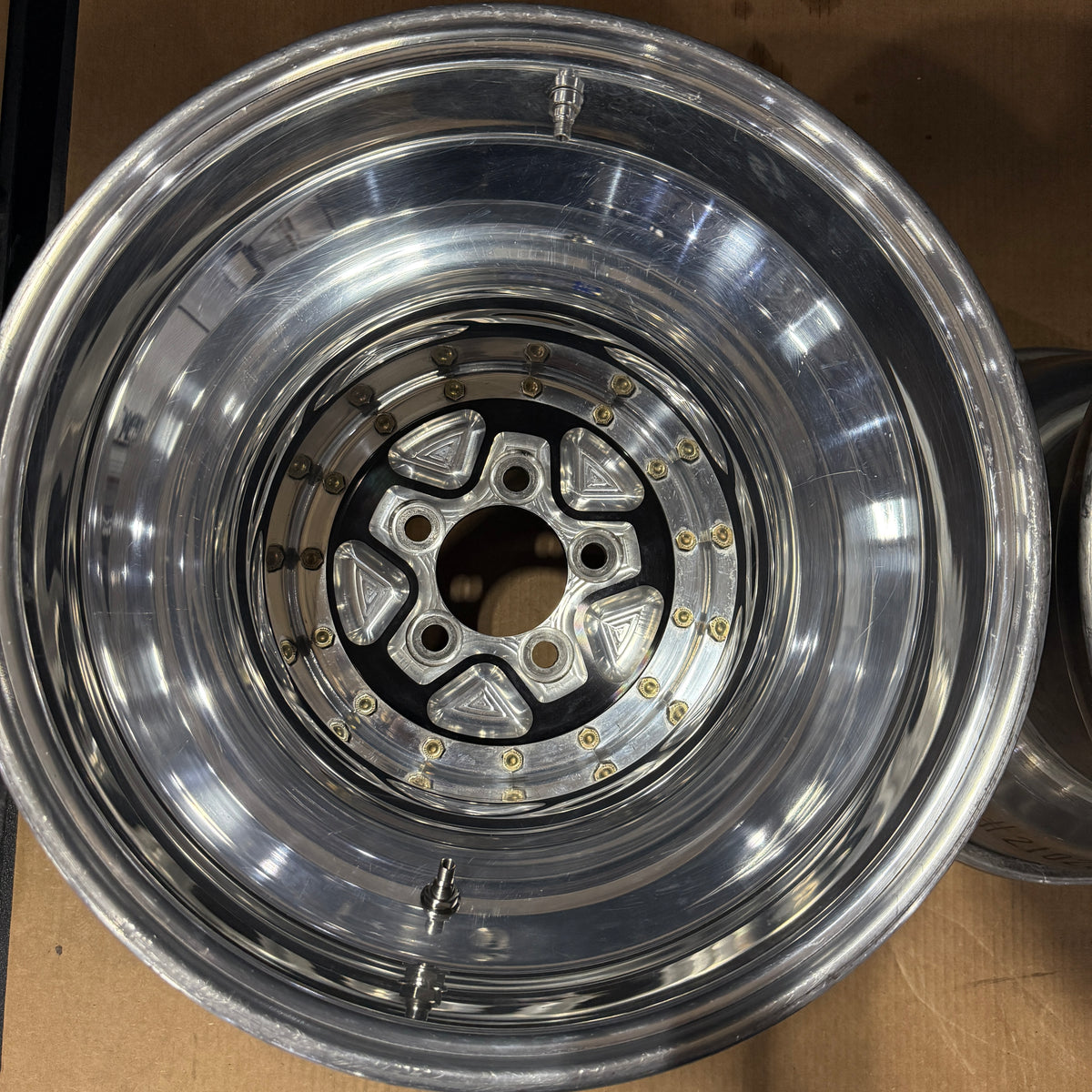 PAIR OF WELD ALUMASTAR PRO 2.0 LINER WHEELS, BLACK CENTER W/ POLISHED SHELL, 16X16, 5X5, 5&quot; BS