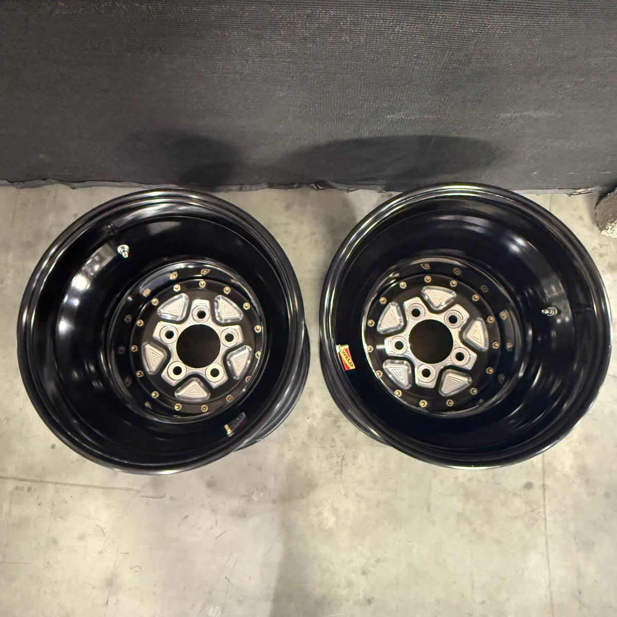 PAIR OF WELD ALUMASTAR PRO LINER WHEELS, BLACK, 16X16, 5X5, 5&quot; BS