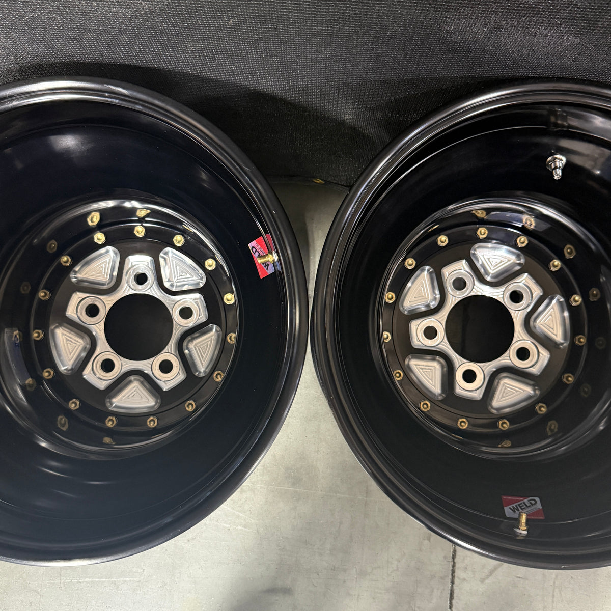 PAIR OF WELD ALUMASTAR PRO LINER WHEELS, BLACK, 16X16, 5X5, 5&quot; BS
