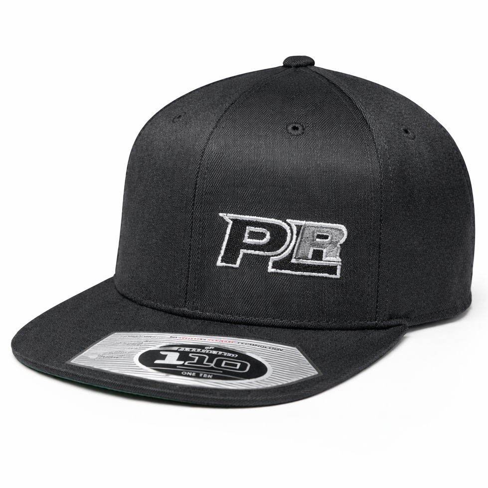 Black cap with a logo on a white background