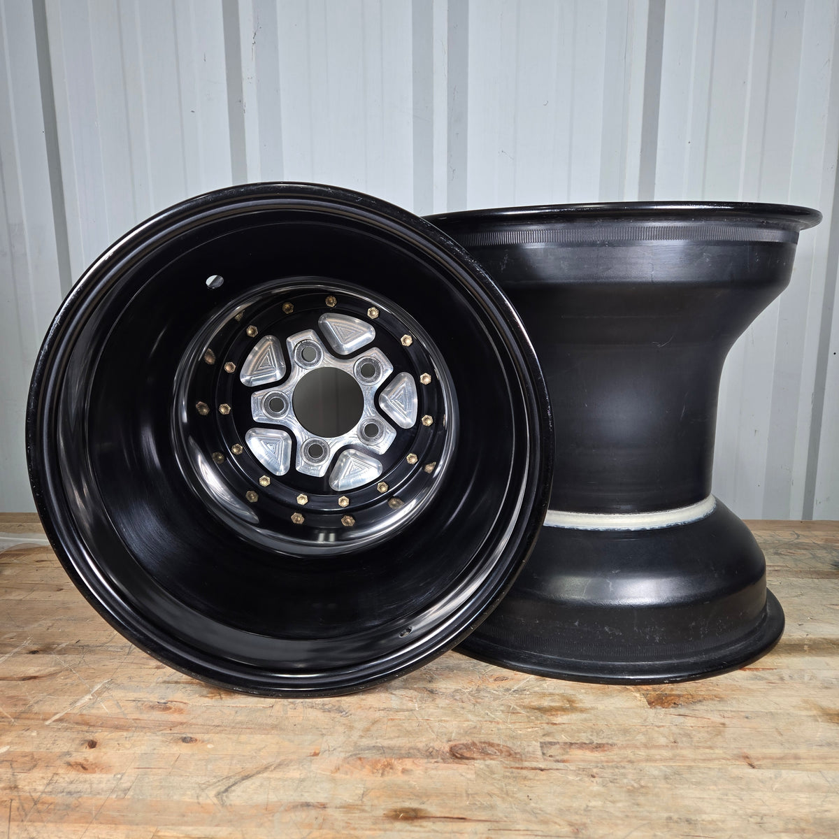 PAIR OF WELD ALUMASTAR PRO LINER WHEELS, BLACK, 16X16, 5X5, 4&quot; BS