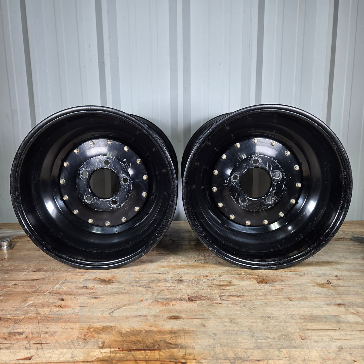PAIR OF WELD ALUMASTAR PRO LINER WHEELS, BLACK, 16X16, 5X5, 4&quot; BS