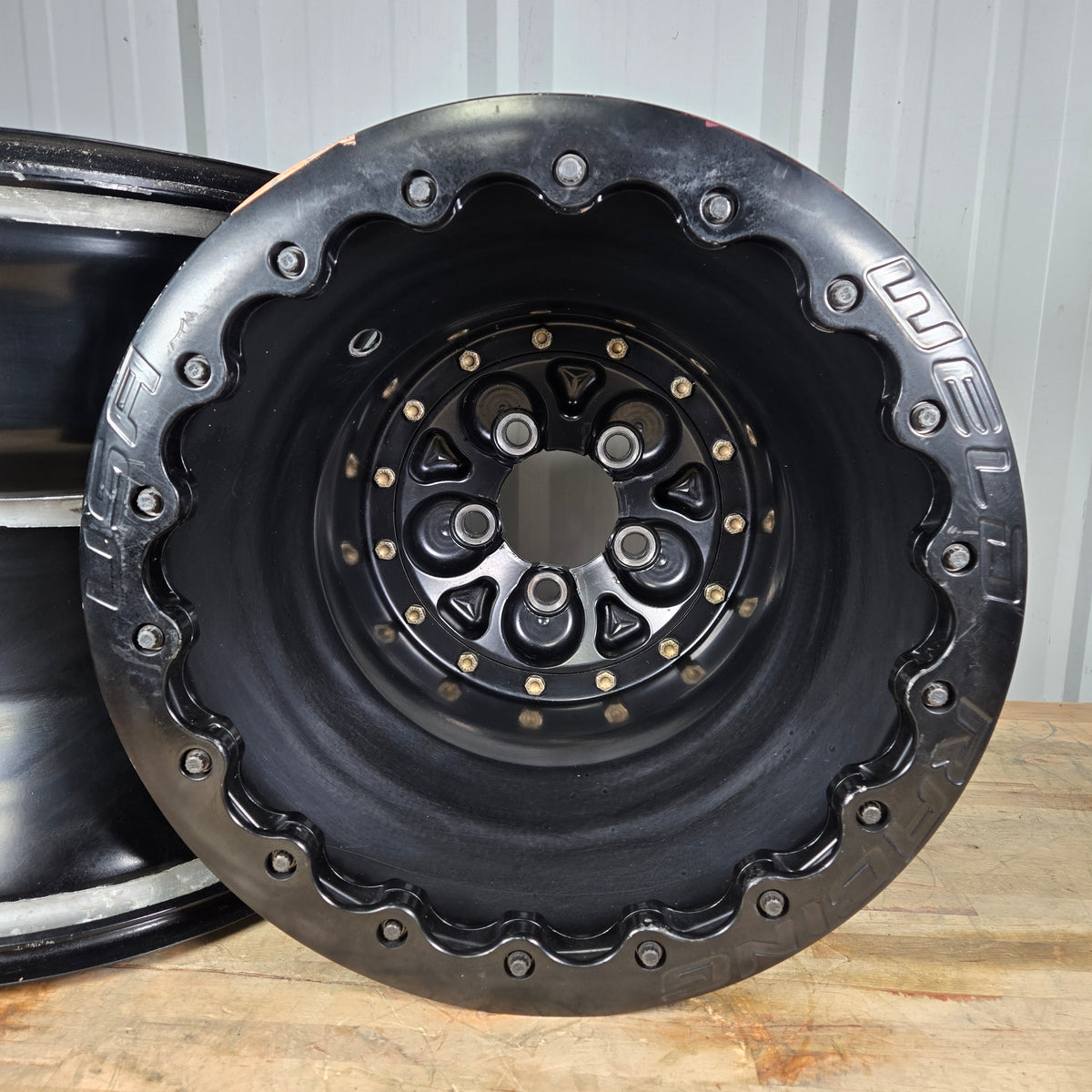 SET OF WELD MAGNUM PRO BLACK WHEELS, 16X16, 5X5, 5&quot; BS