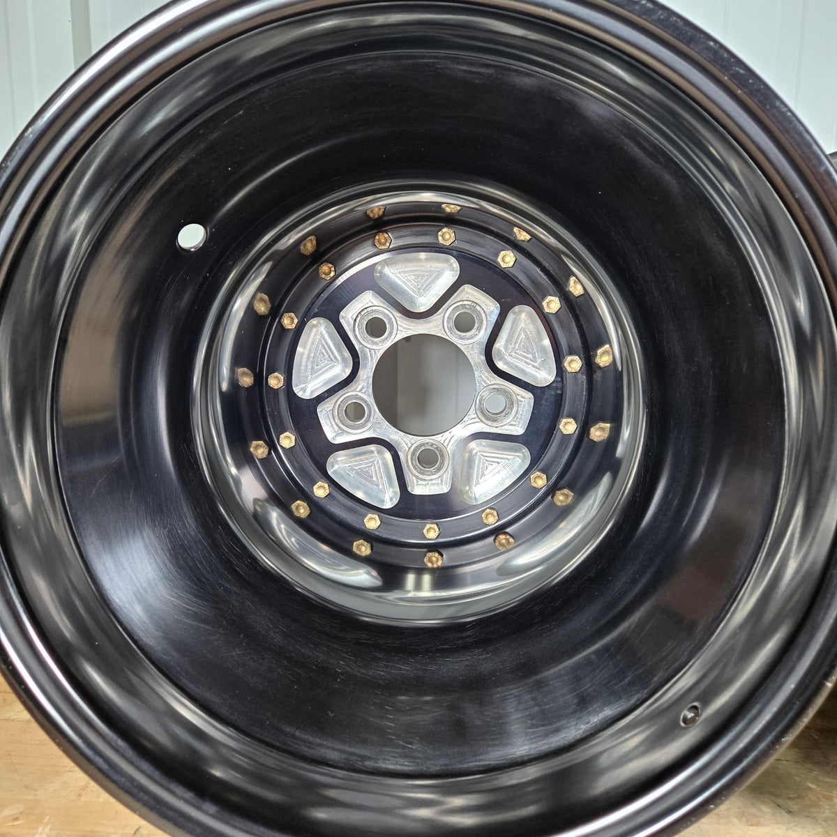 PAIR OF WELD ALUMASTAR PRO LINER WHEELS, BLACK, 16X16, 5X5, 4&quot; BS