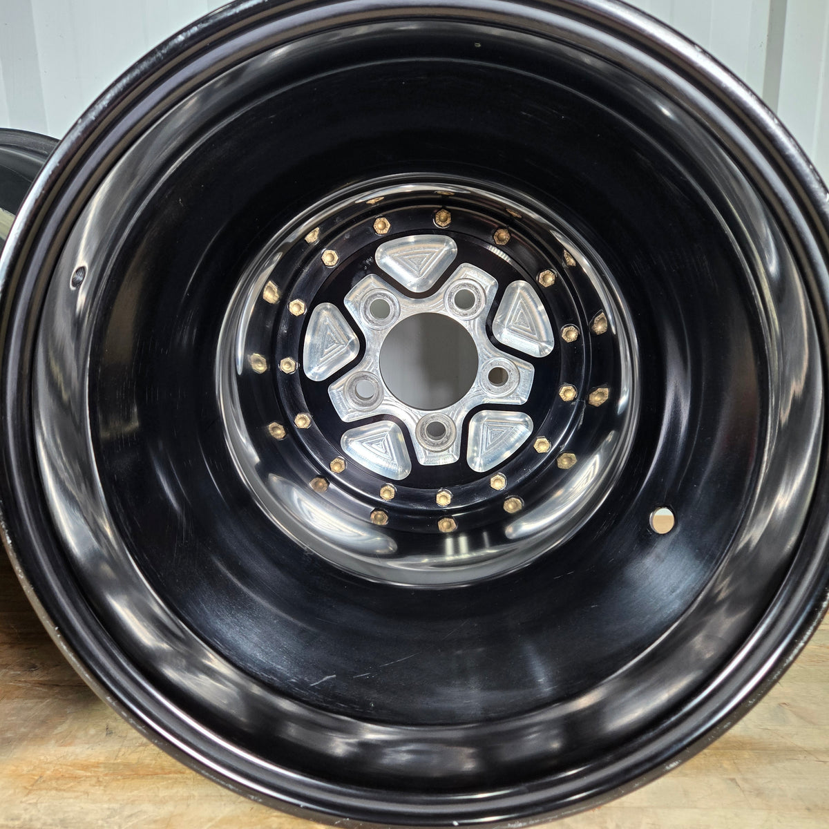 PAIR OF WELD ALUMASTAR PRO LINER WHEELS, BLACK, 16X16, 5X5, 4&quot; BS