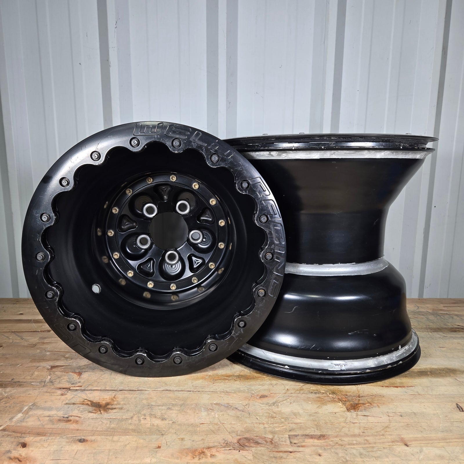 SET OF WELD MAGNUM PRO BLACK WHEELS, 16X16, 5X5, 5" BS