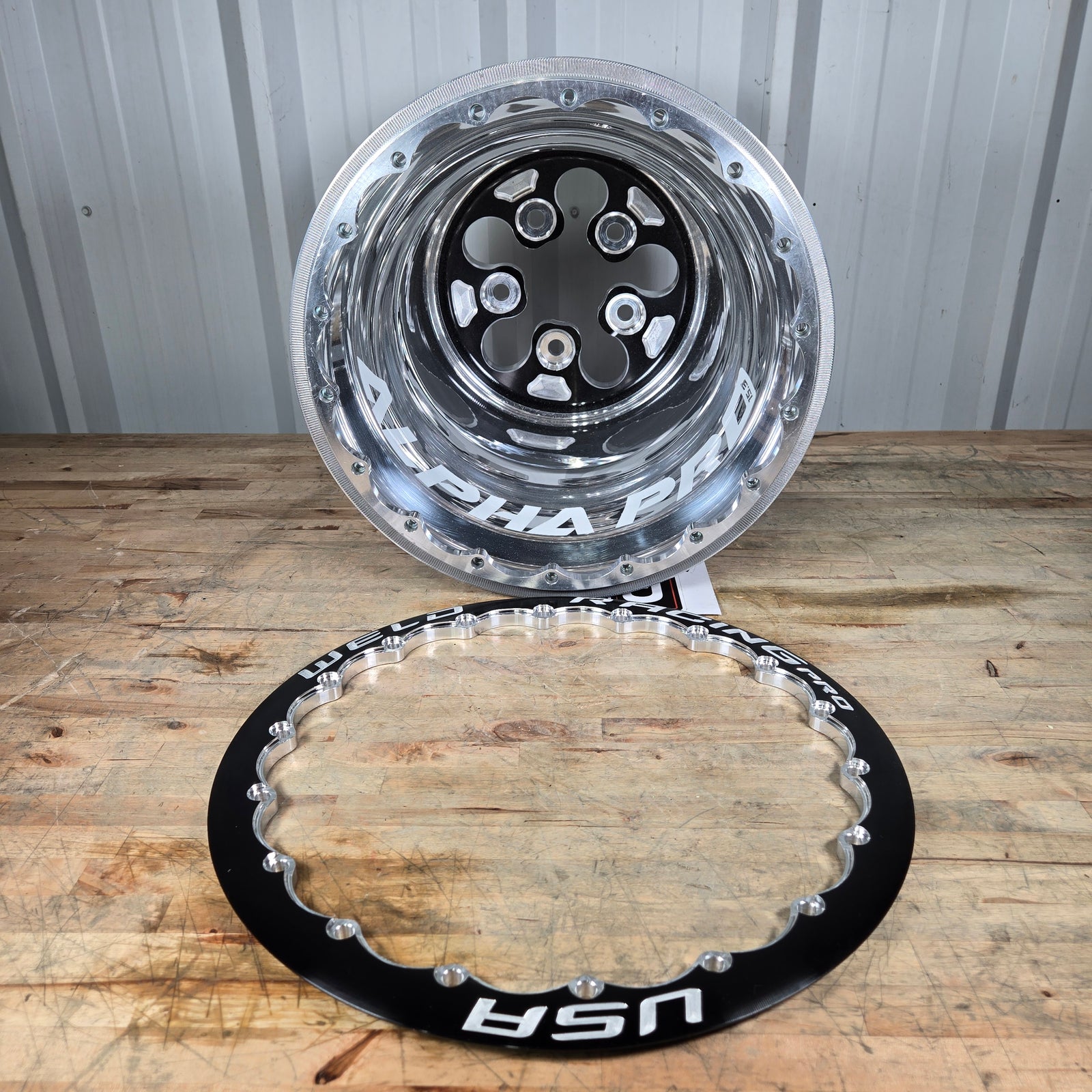 PAIR OF WELD ALPHA PRO WHEELS, BLACK/POLISHED, 15X15, 5X5.5, 1" BS