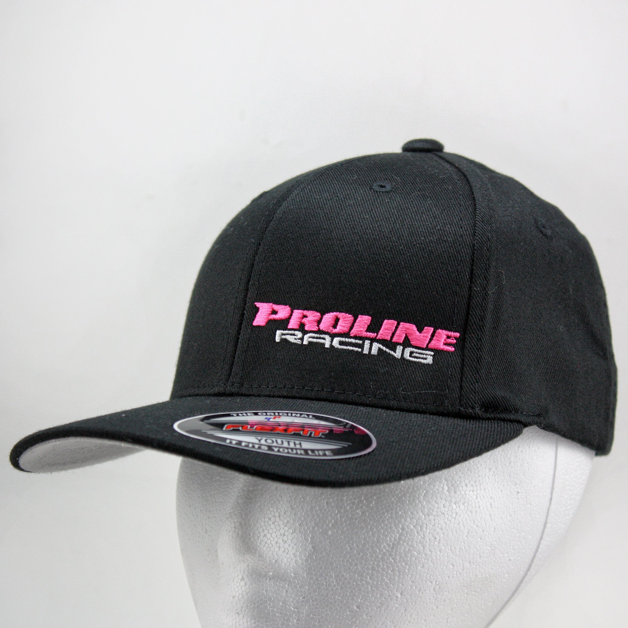 PLR FLEXFIT HAT - BLACK HAT W/ PINK LETTERING - Pro Line Racing