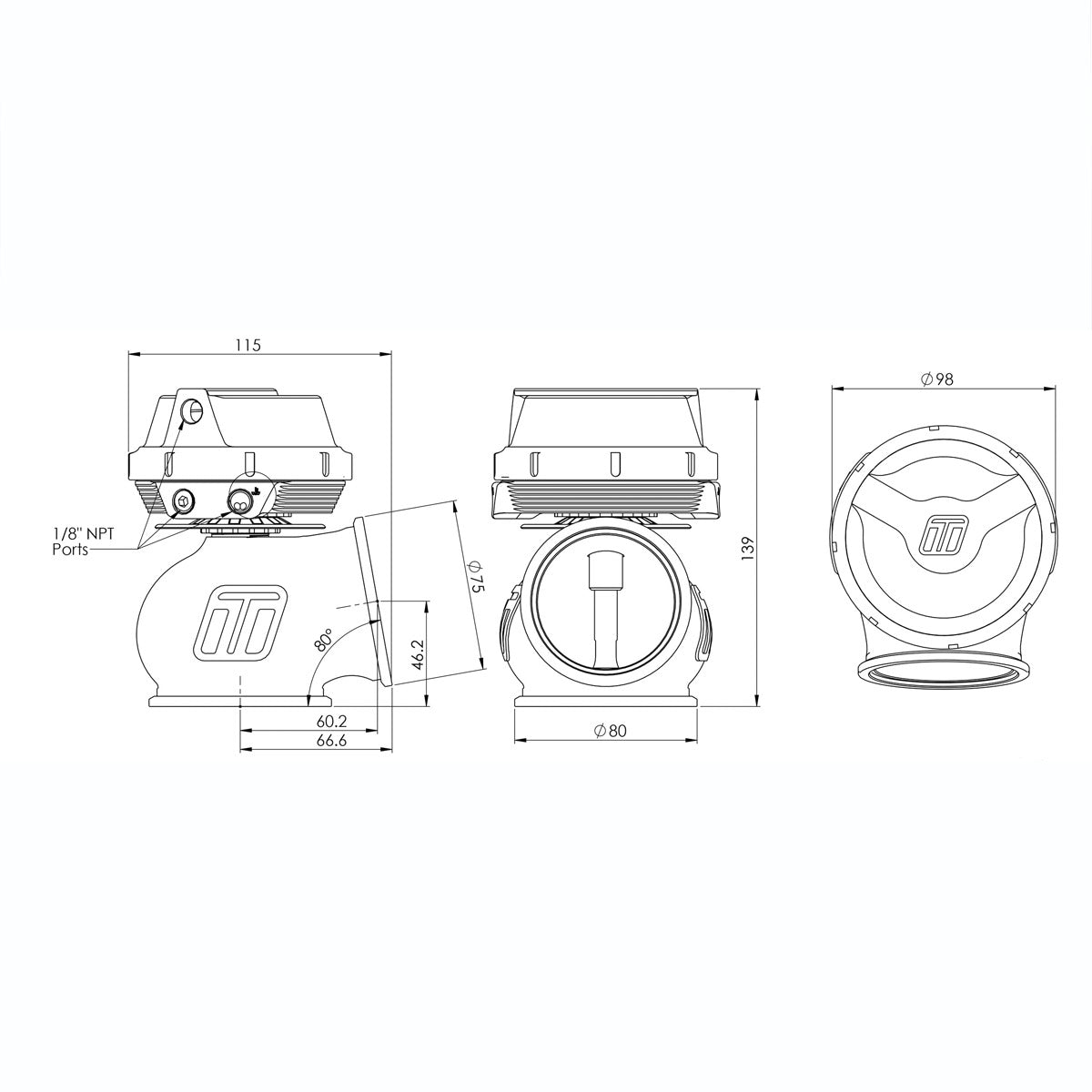 TURBOSMART GEN-V POWERGATE 60 CG WASTEGATE, 5PSI, BLACK